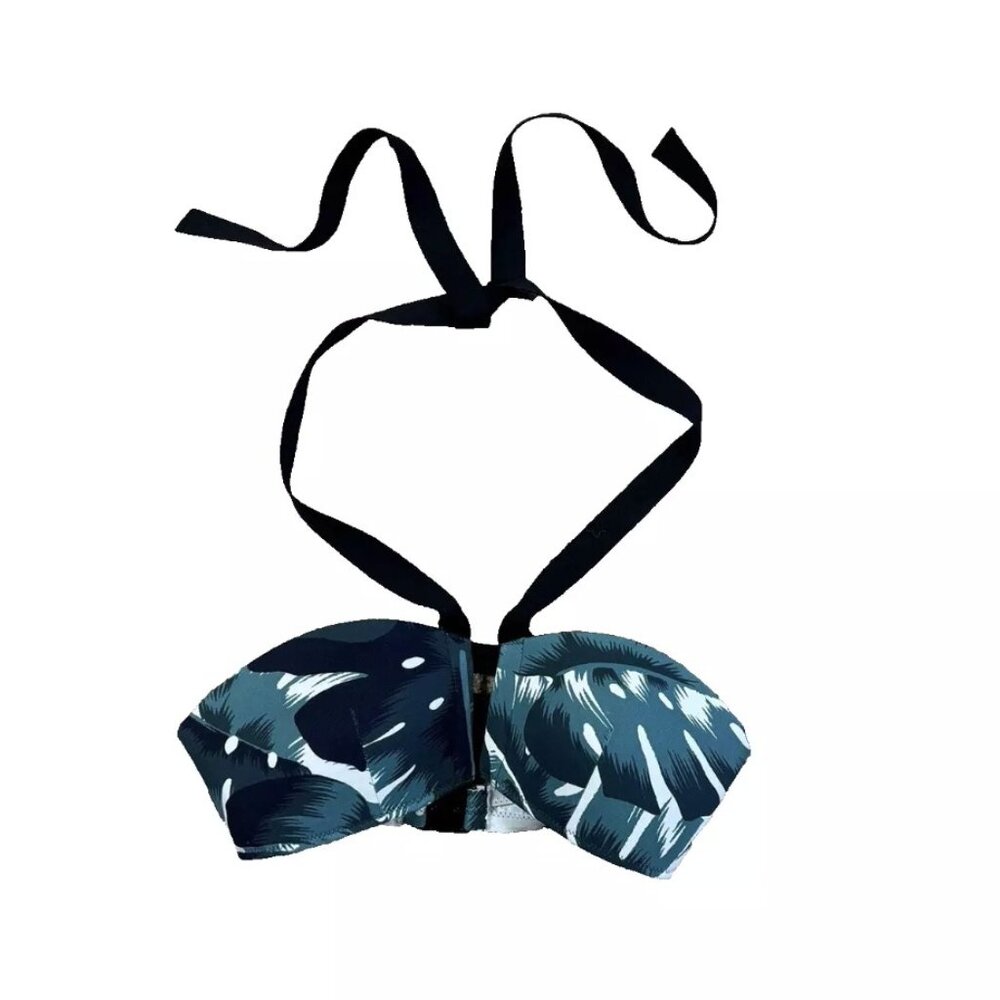 Huit 8 Paris Bikini Top Bandeau Halter Black Green Size 32B Small $120 Palm Prin